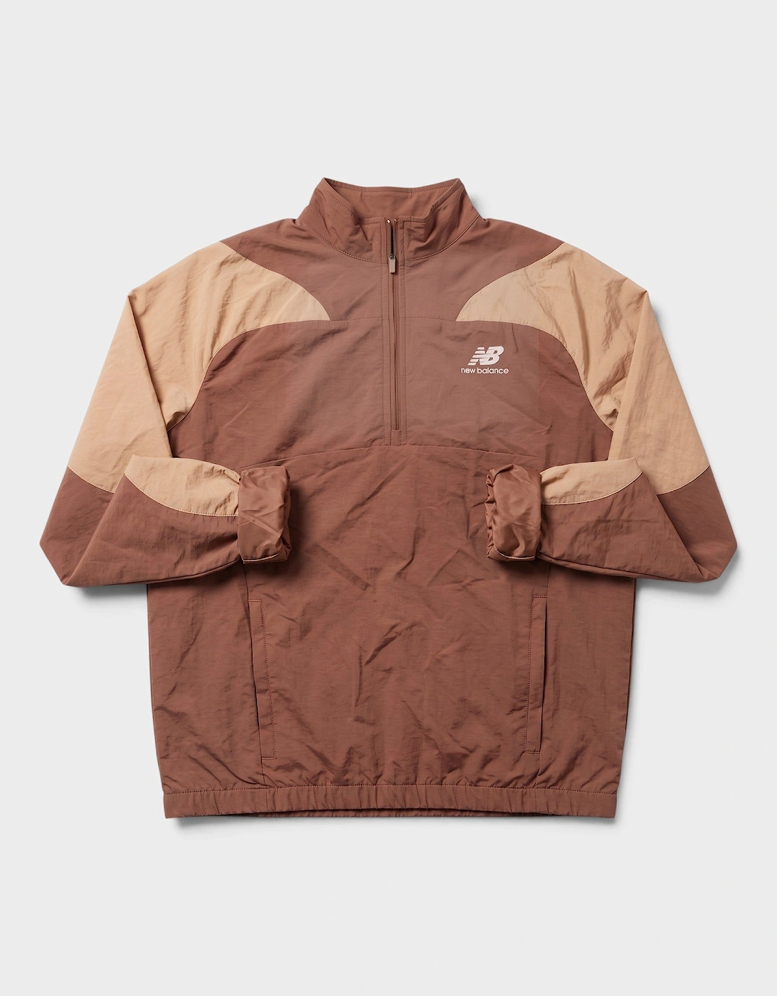 Logo Panelled Half Zip Jacket Brown