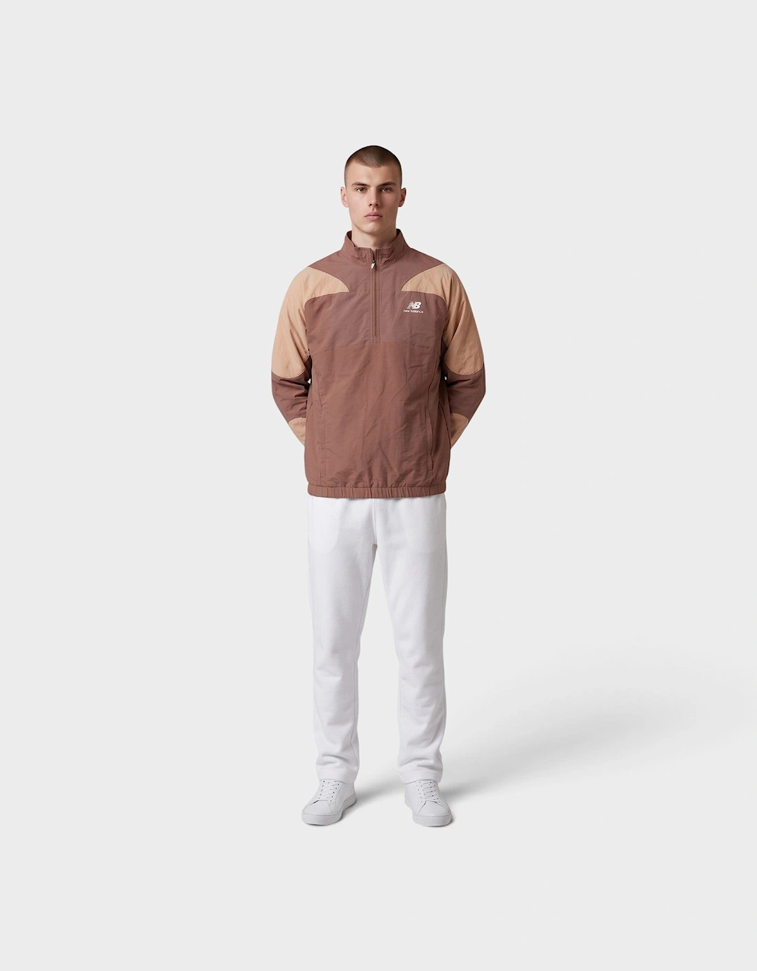Logo Panelled Half Zip Jacket Brown