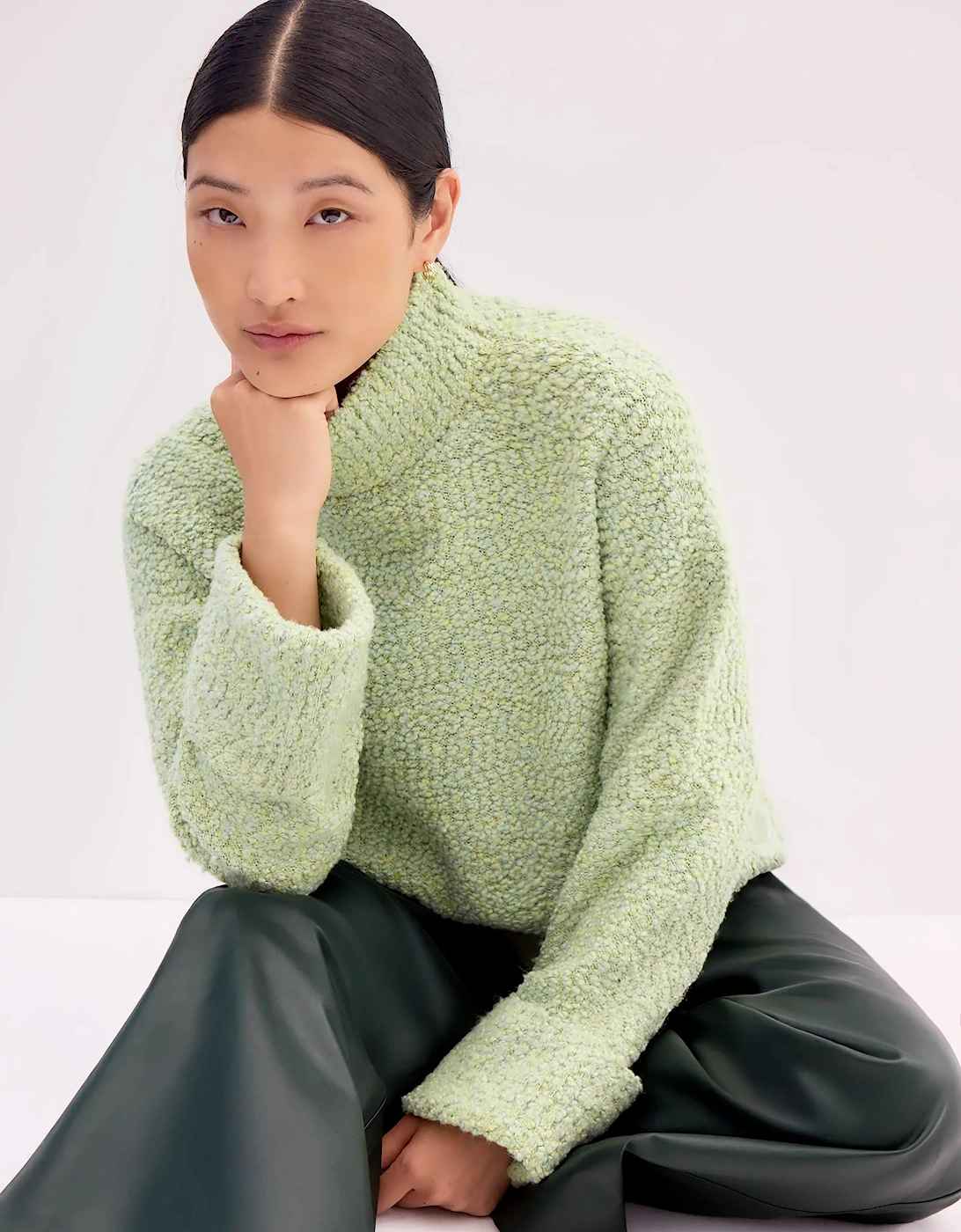 Green Boucle Deep Cuff Jumper