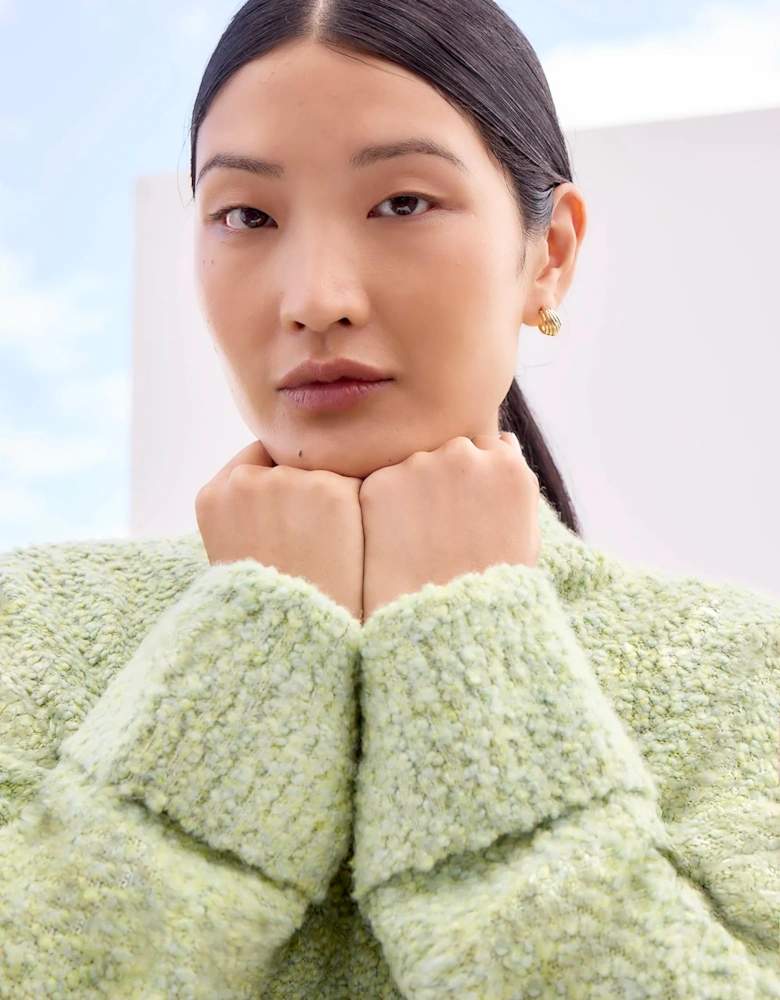 Green Boucle Deep Cuff Jumper