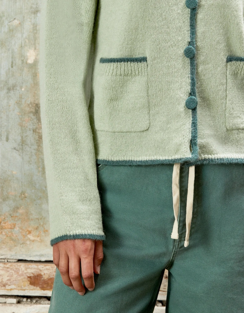 Contrast-Stitch Knit Cardigan with Wool and Alpaca