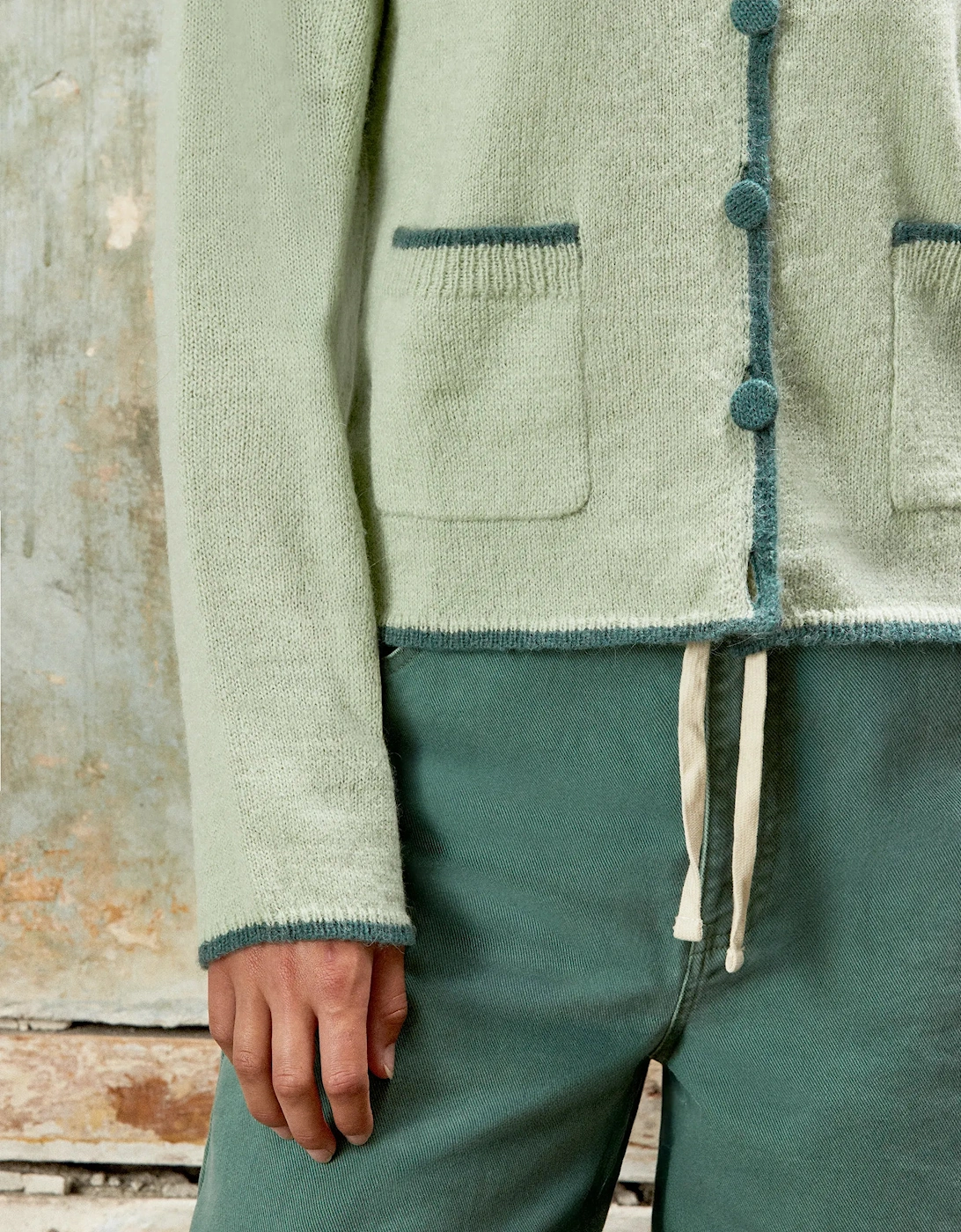 Contrast-Stitch Knit Cardigan with Wool and Alpaca