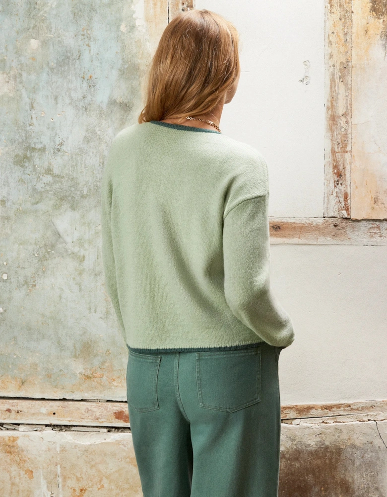 Contrast-Stitch Knit Cardigan with Wool and Alpaca