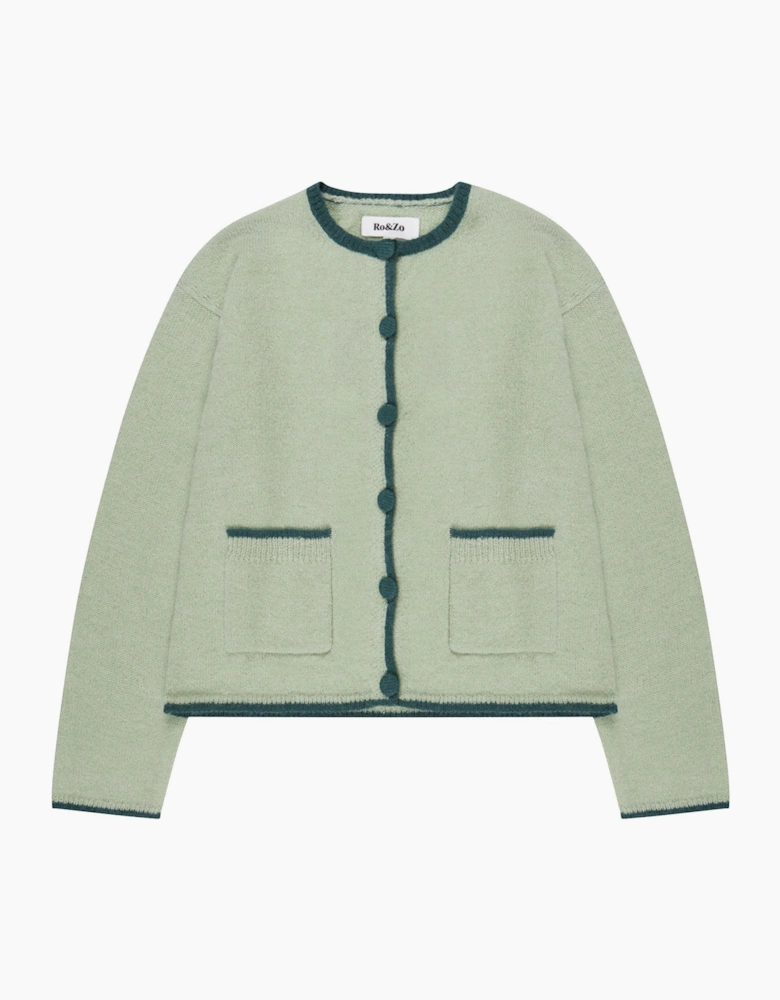 Contrast-Stitch Knit Cardigan with Wool and Alpaca