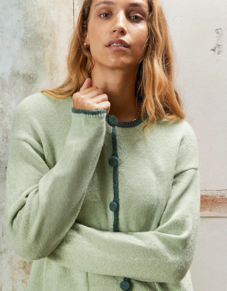 Contrast-Stitch Knit Cardigan with Wool and Alpaca