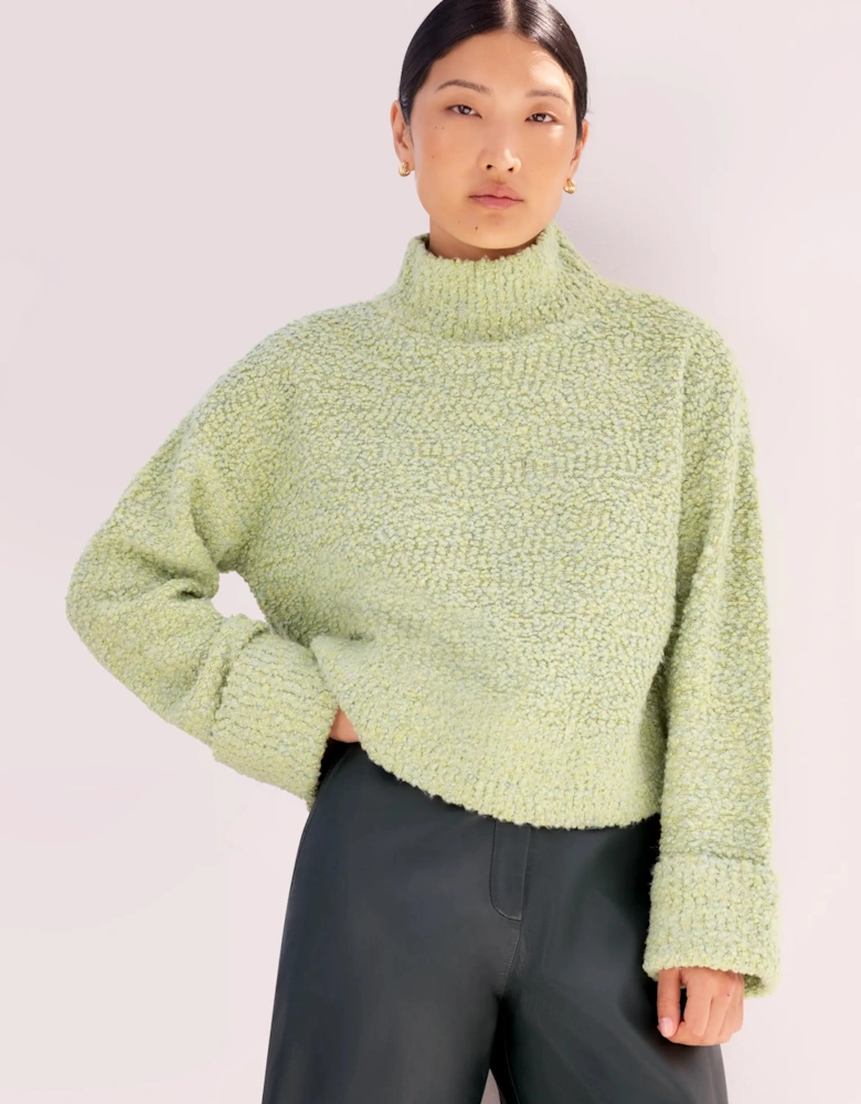Green Boucle Deep Cuff Jumper