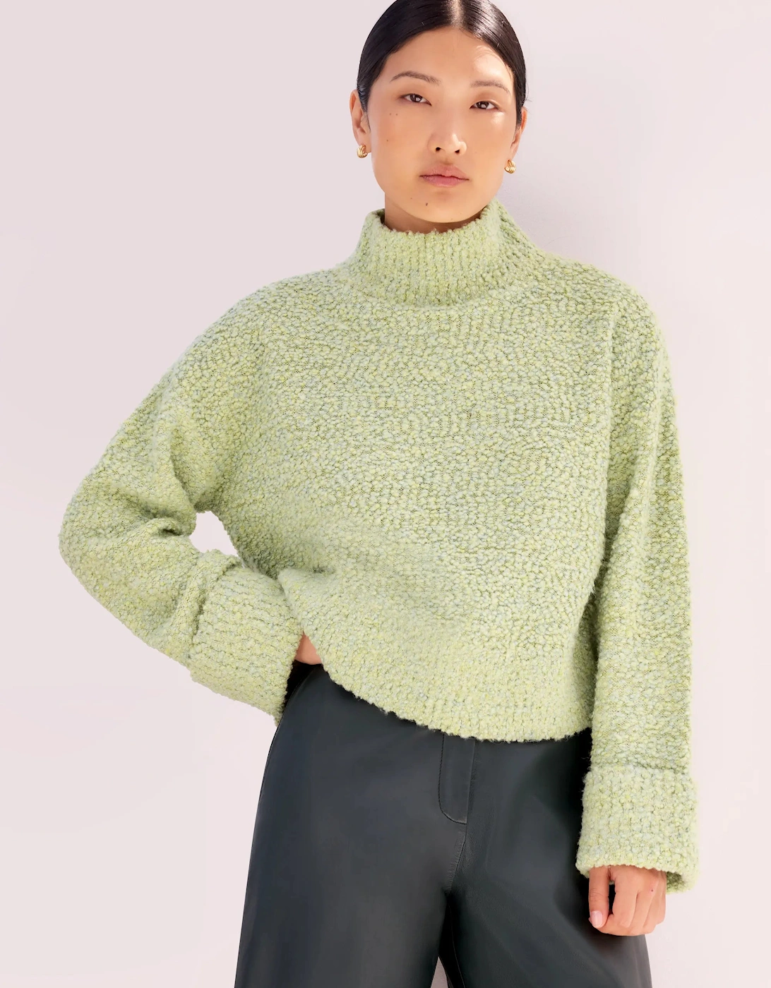 Green Boucle Deep Cuff Jumper