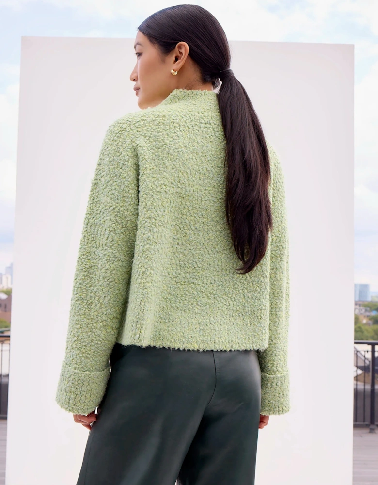 Green Boucle Deep Cuff Jumper