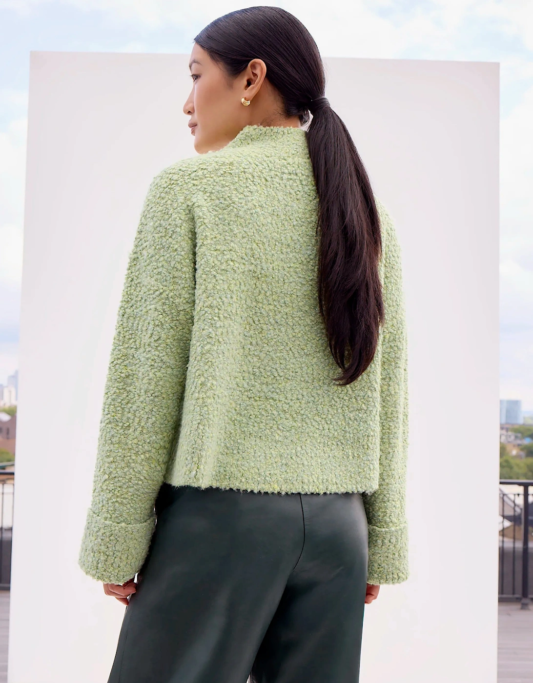 Green Boucle Deep Cuff Jumper