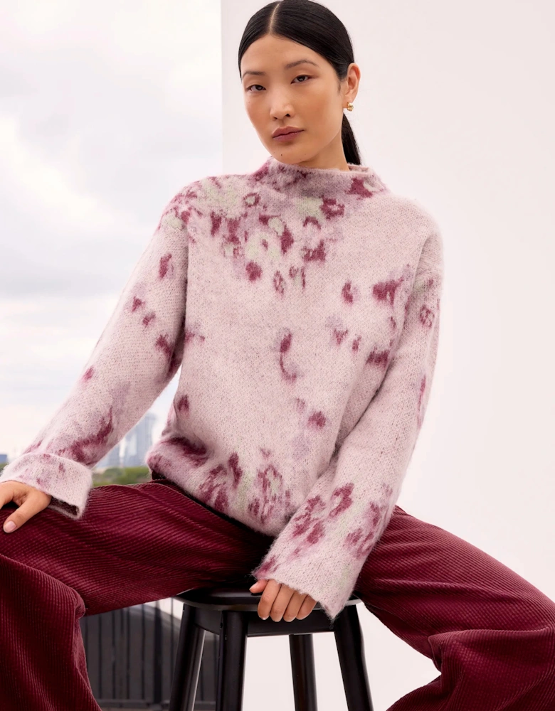 Abstract Floral Jacquard Knit Jumper with Wool and Alpaca