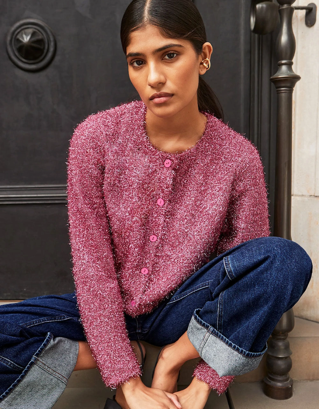 Pink Sparkle Knit Cardigan