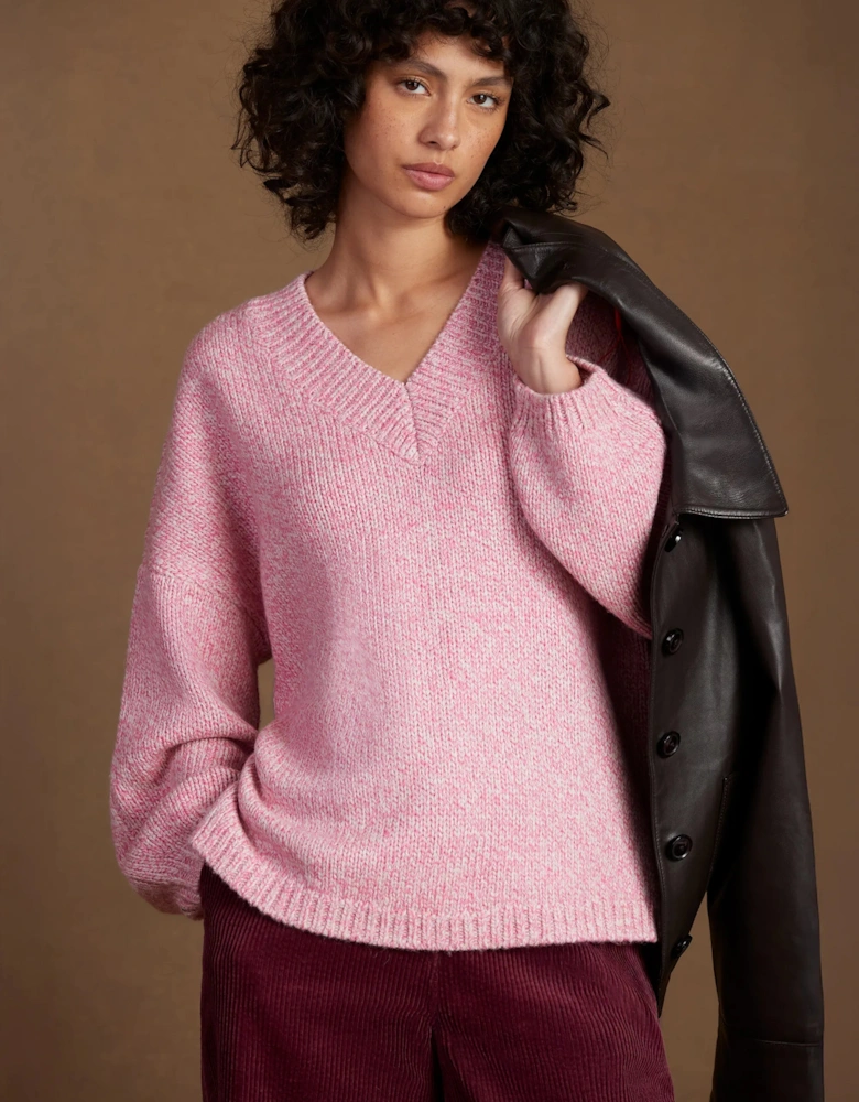 Pink Marl Knit Jumper With Wool