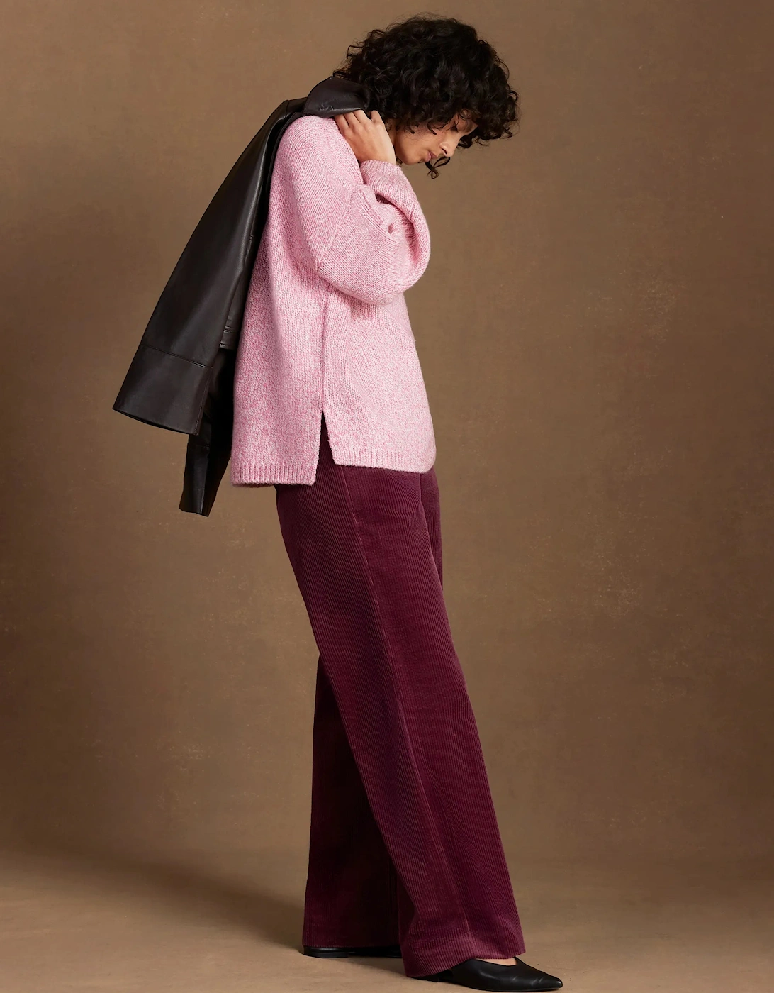 Pink Marl Knit Jumper With Wool