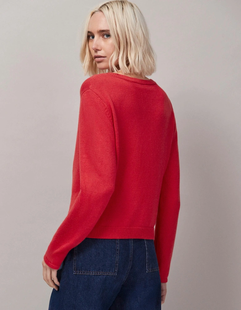Red Bow Front Knit Cardigan With Cashmere