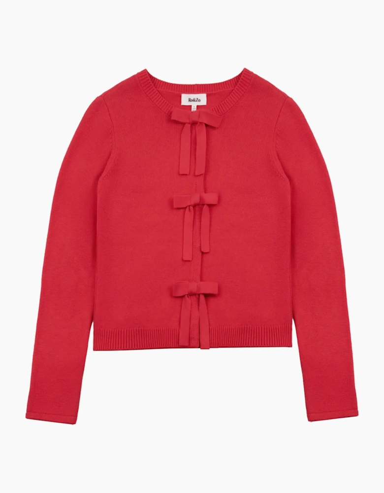 Red Bow Front Knit Cardigan With Cashmere
