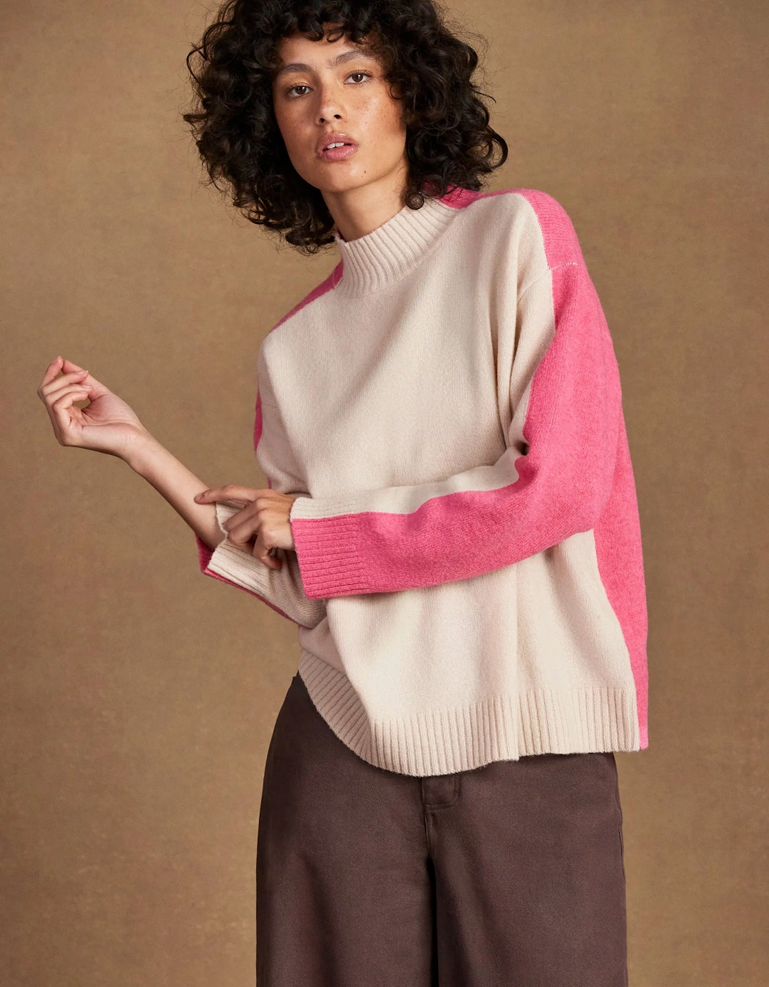 Pink Colour Block Wool Jumper