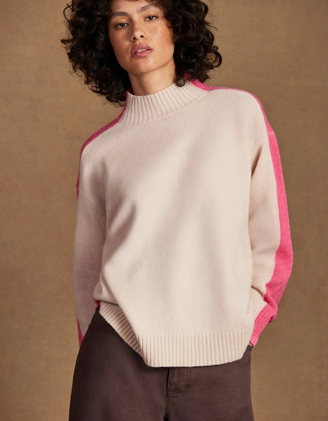 Pink Colour Block Wool Jumper