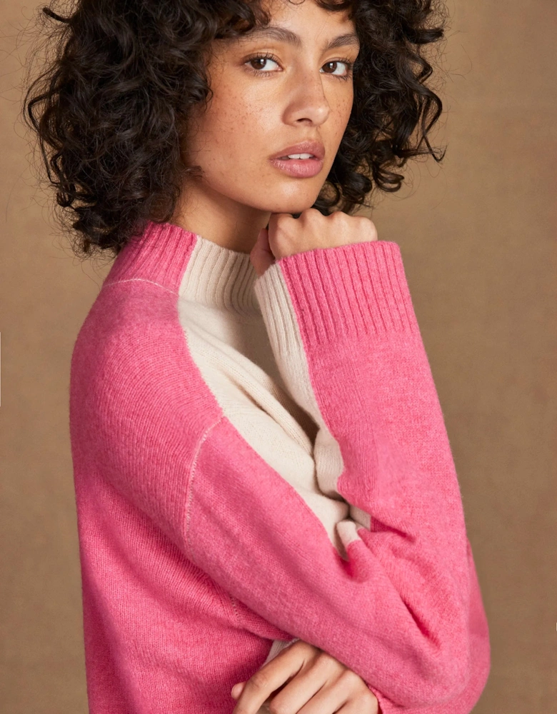 Pink Colour Block Wool Jumper