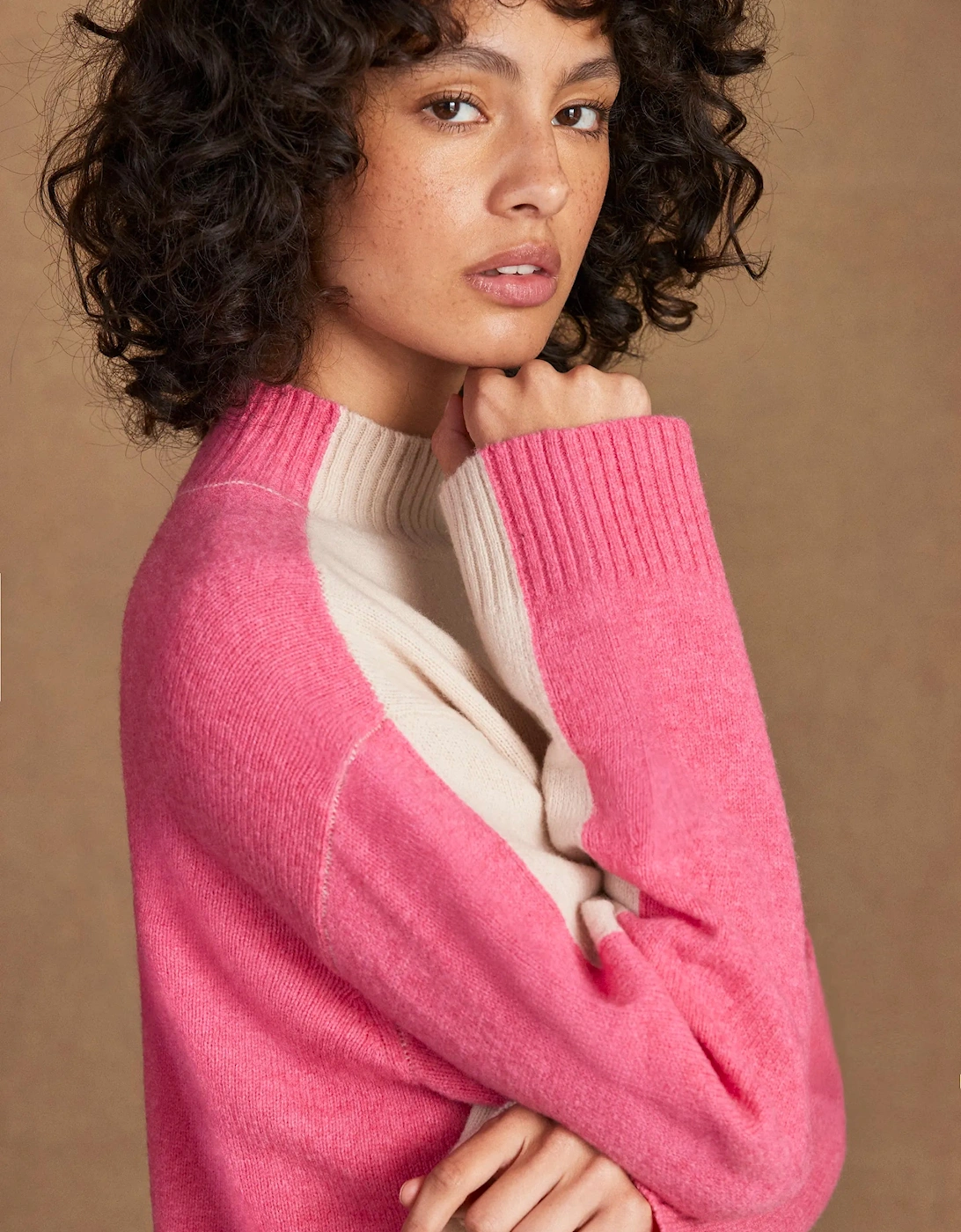 Pink Colour Block Wool Jumper