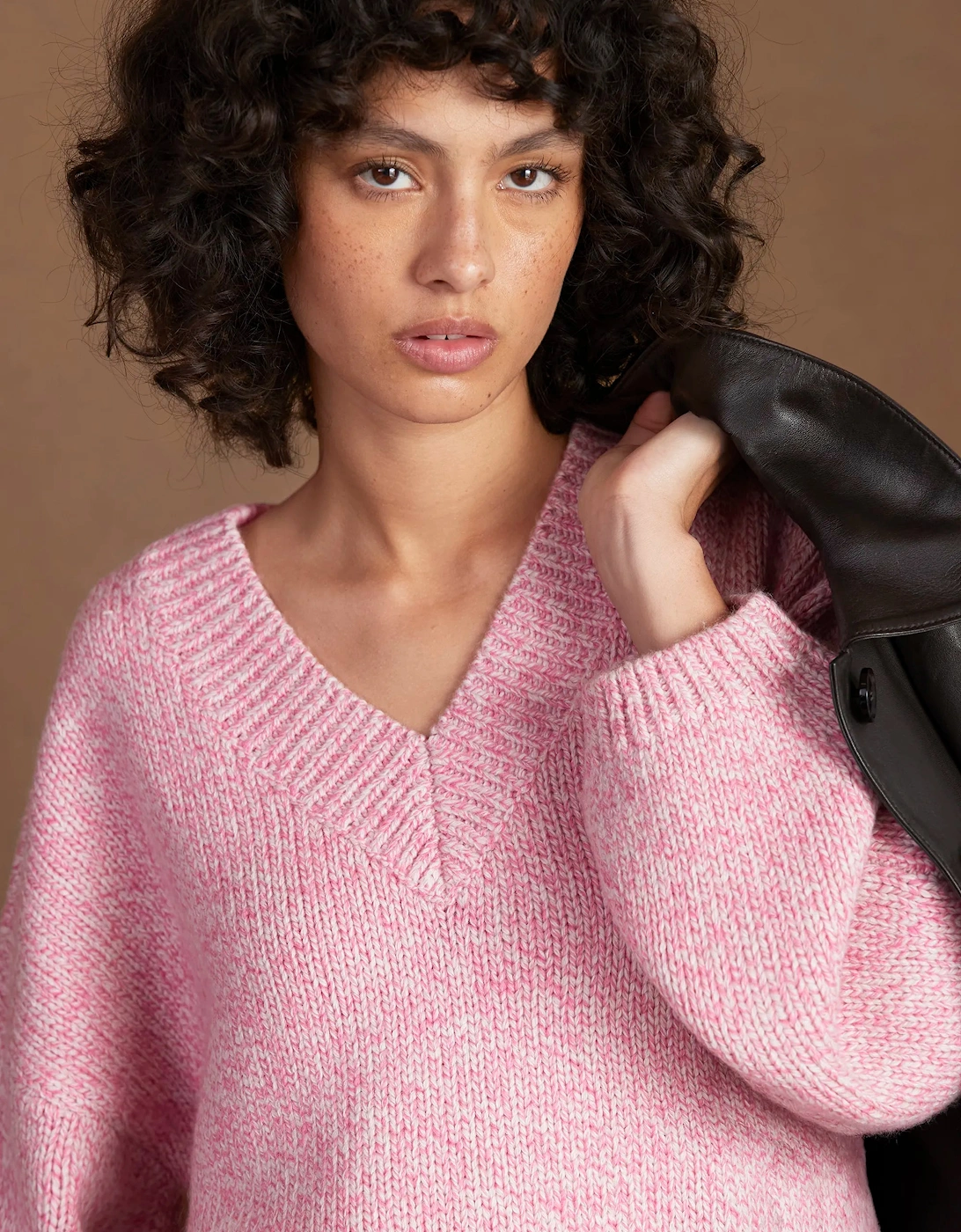 Pink Marl Knit Jumper With Wool