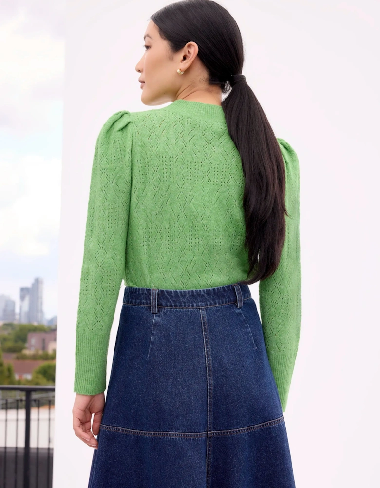 Green Pointelle Knit Jumper