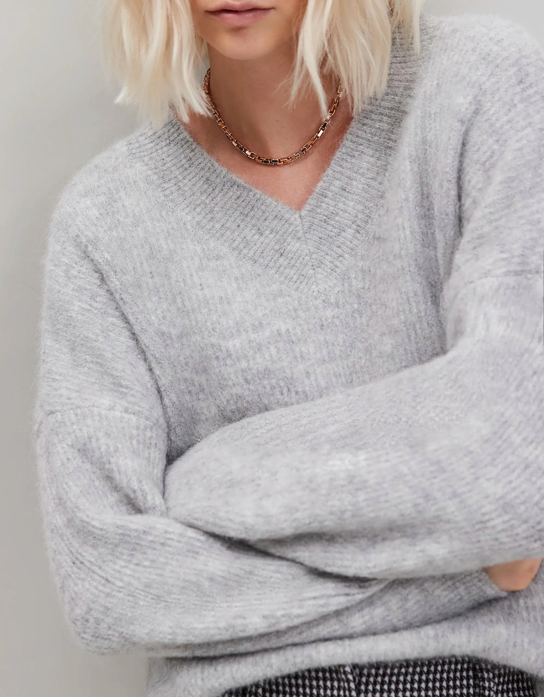 Grey Fluffy Knit Jumper With Alpaca