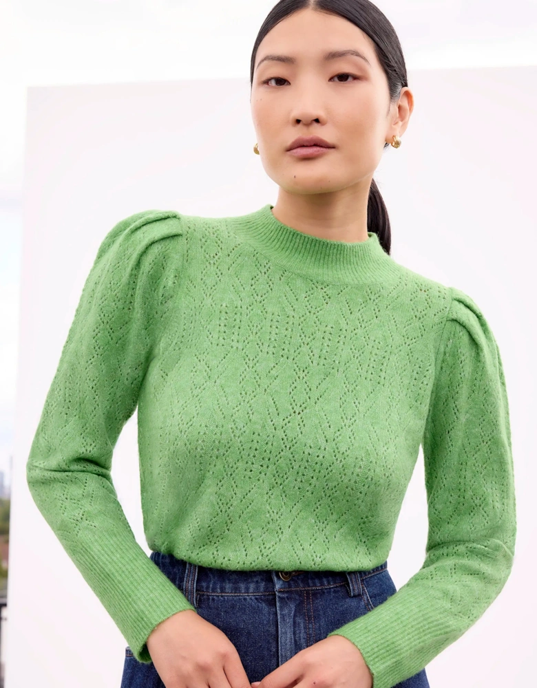 Green Pointelle Knit Jumper