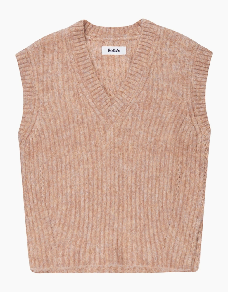 Caramel V-Neck Knit Vest with Wool and Alpaca