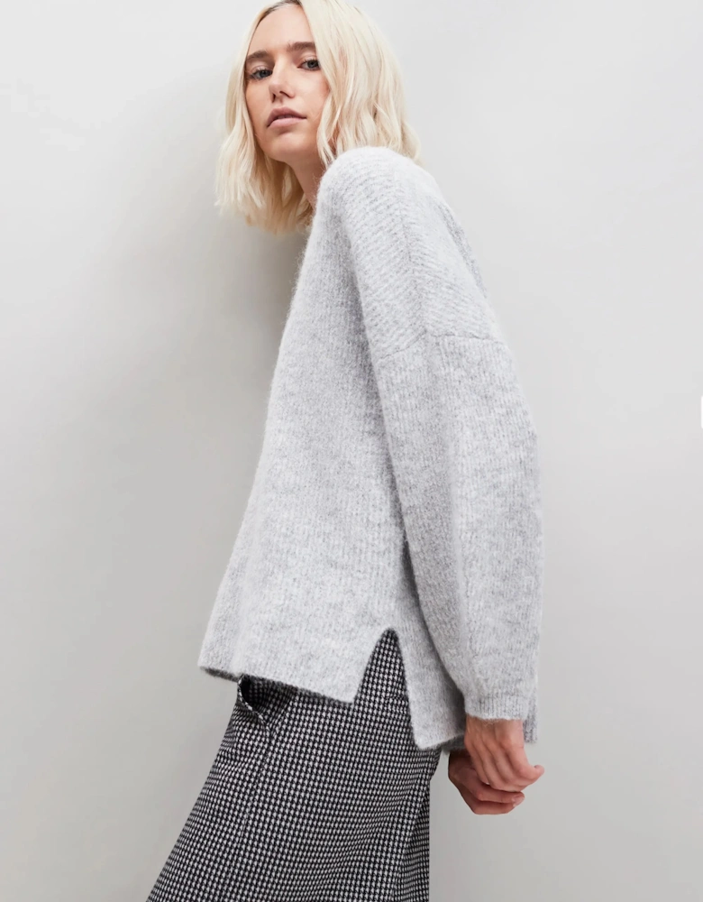 Grey Fluffy Knit Jumper With Alpaca