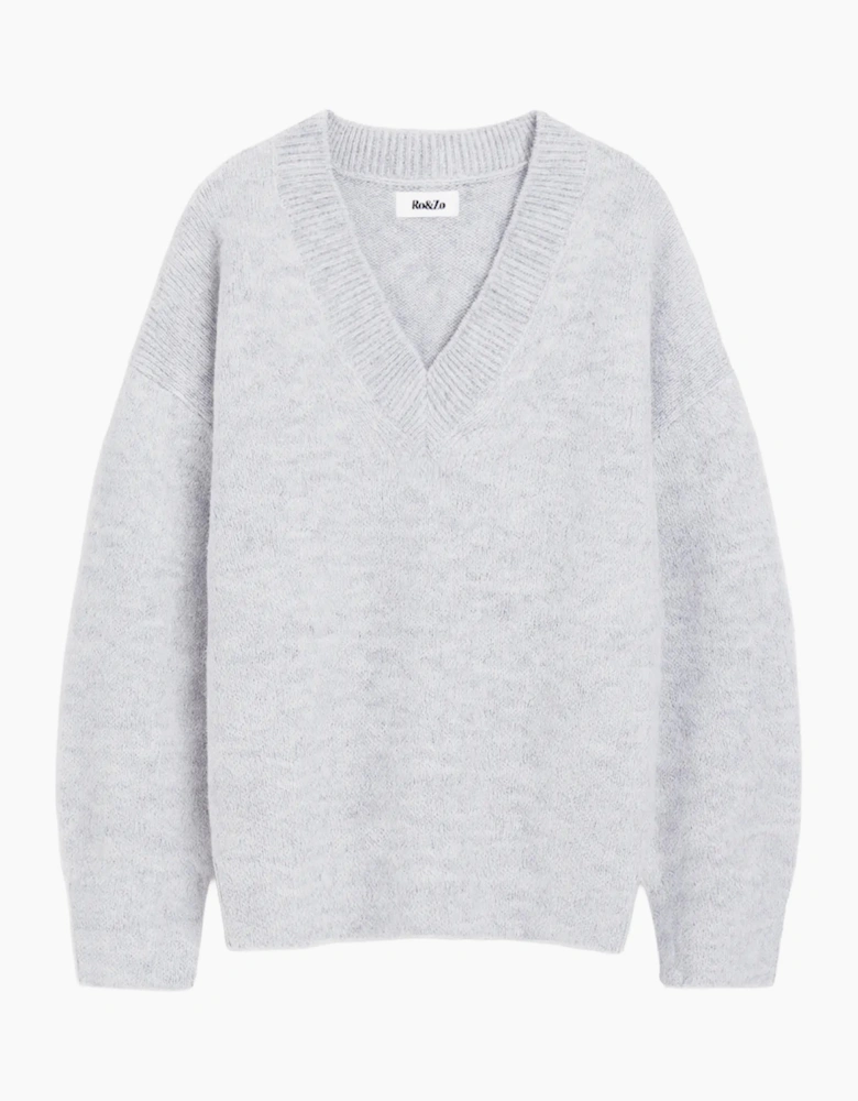 Grey Fluffy Knit Jumper With Alpaca
