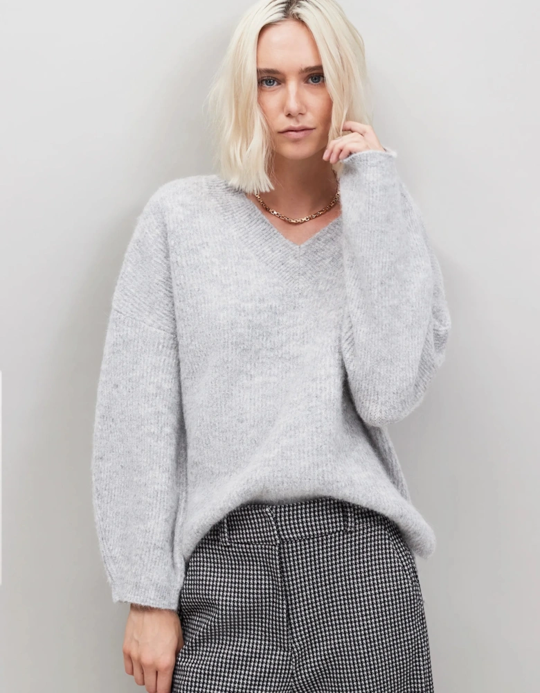 Grey Fluffy Knit Jumper With Alpaca