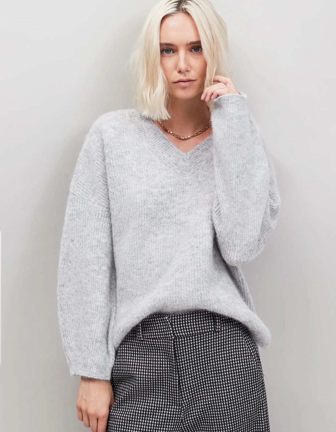 Grey Fluffy Knit Jumper With Alpaca
