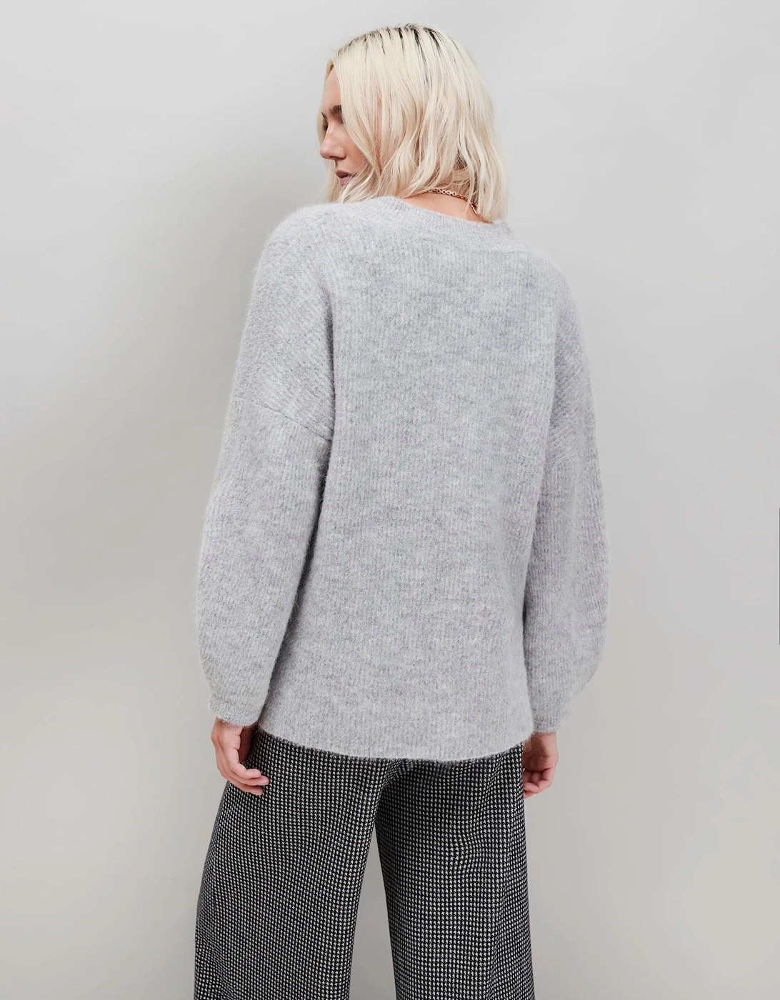 Grey Fluffy Knit Jumper With Alpaca