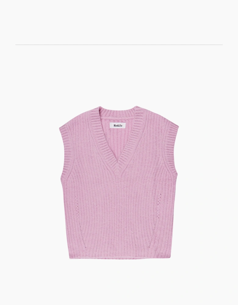 Lilac V-Neck Knit Vest with Wool and Alpaca
