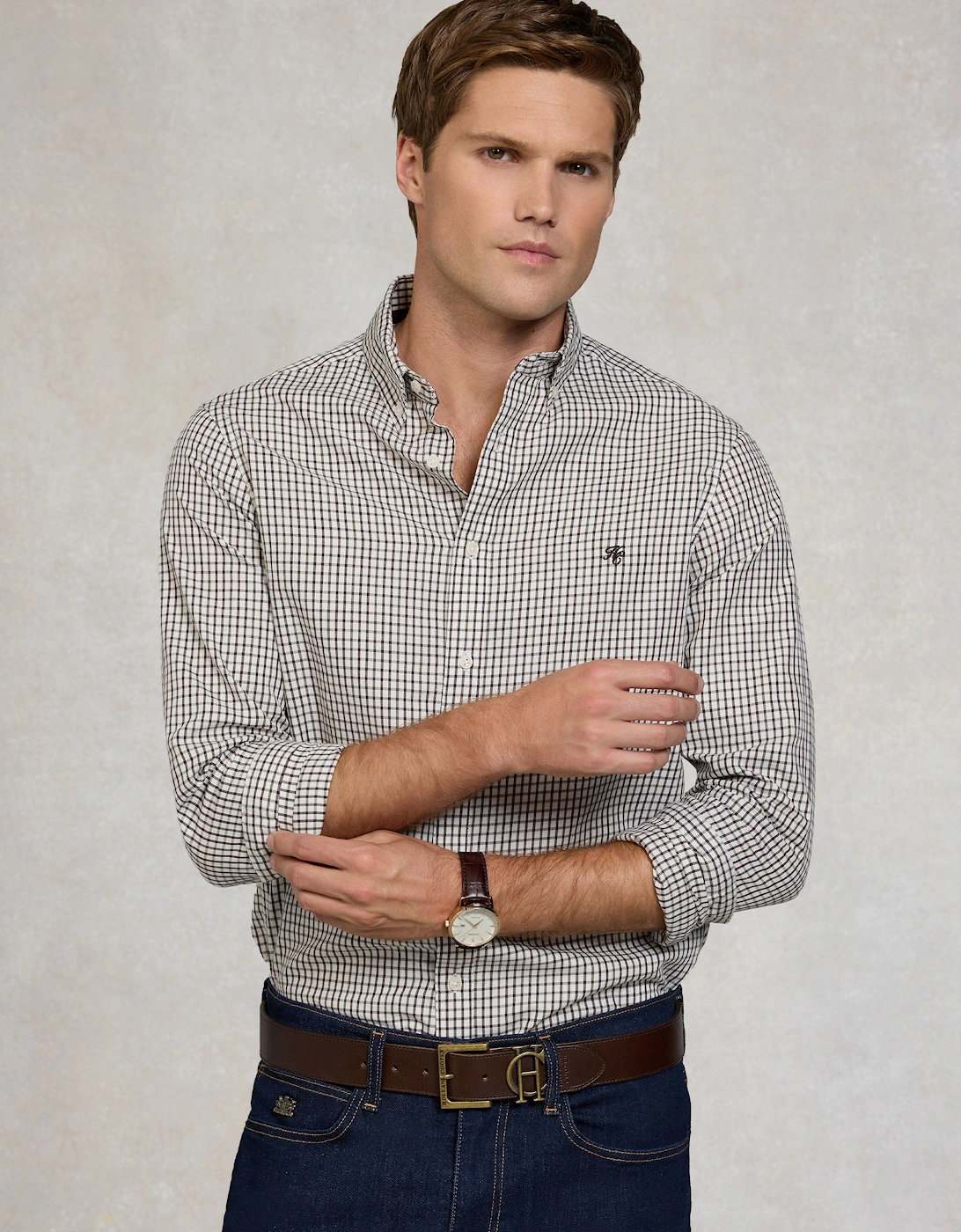 HOLLAND COOPER CLASSIC WOVEN BUTTON DOWN SHIRT CHECK GREEN