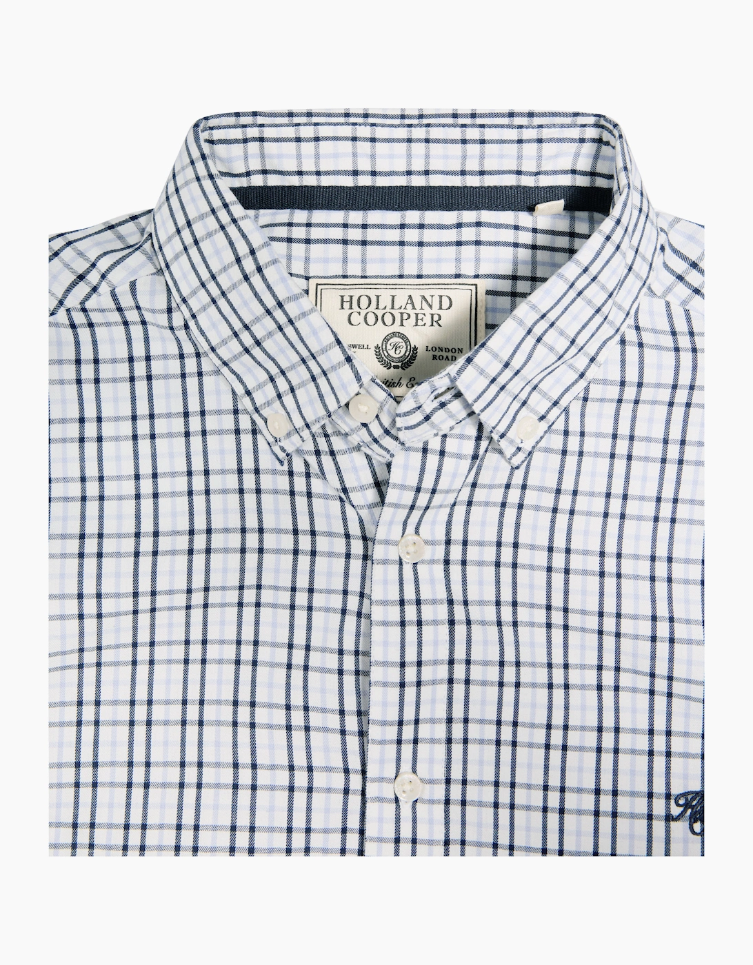 HOLLAND COOPER CLASSIC WOVEN BUTTON DOWN SHIRT CHECK BLUE