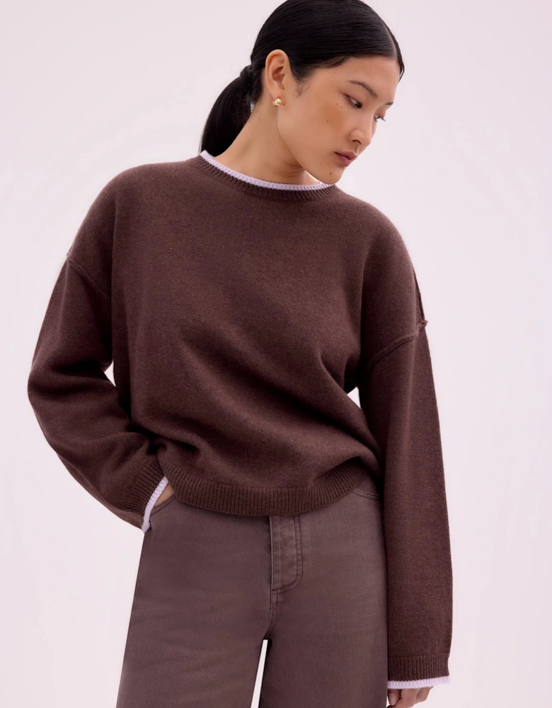 Brown Tipped Detail Knit Jumper With Cashmere