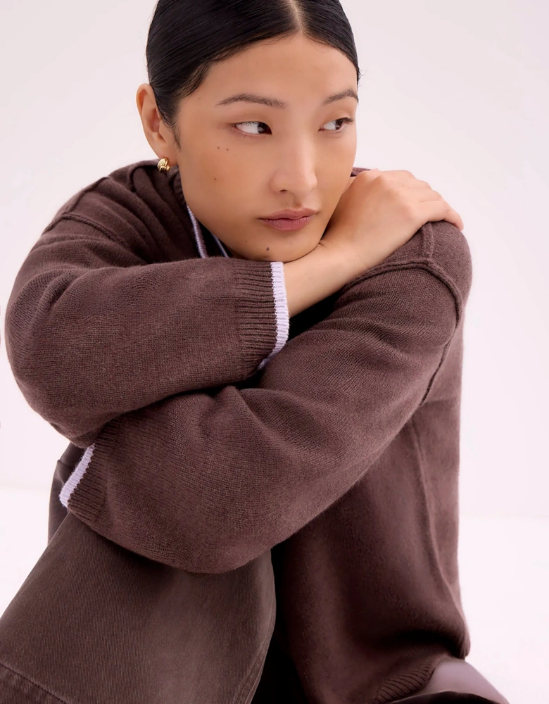 Brown Tipped Detail Knit Jumper With Cashmere