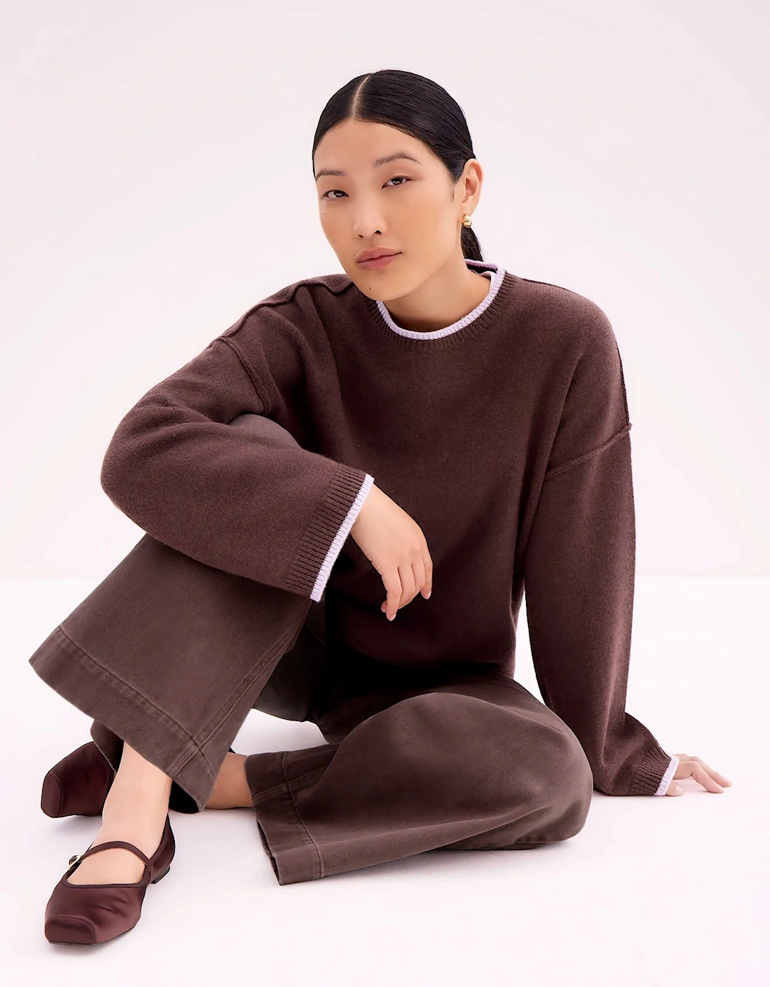 Brown Tipped Detail Knit Jumper With Cashmere