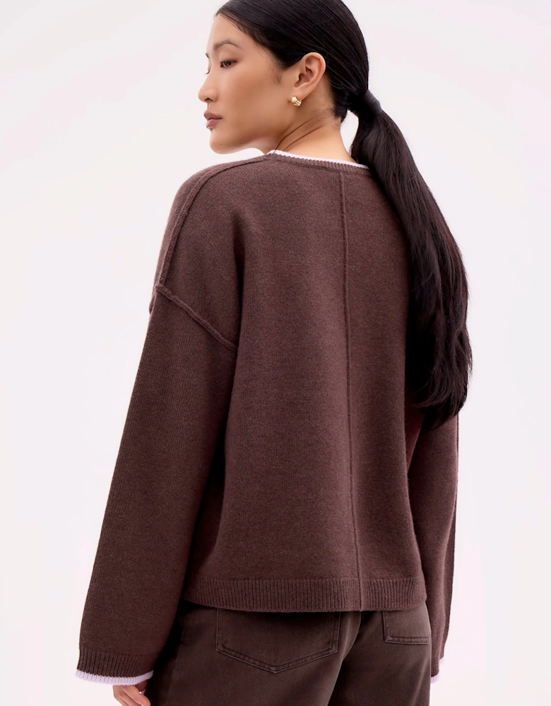 Brown Tipped Detail Knit Jumper With Cashmere