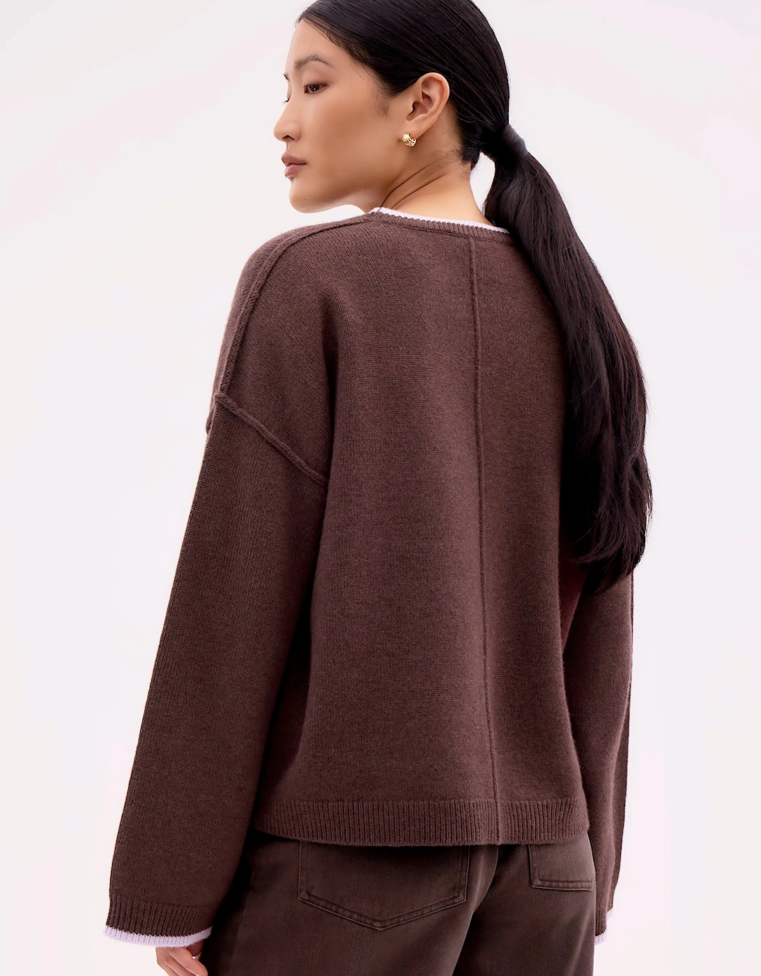 Brown Tipped Detail Knit Jumper With Cashmere