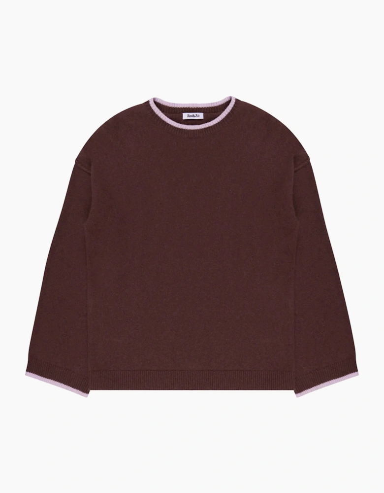 Brown Tipped Detail Knit Jumper With Cashmere