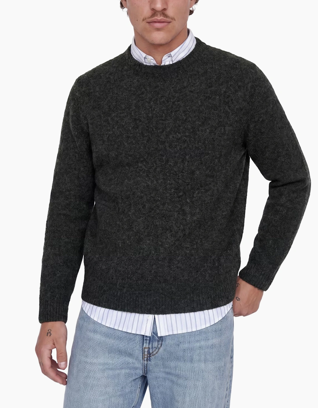 Jack & Jones JPRBlasimon souffle knit crew jumper MEDIUM GREY MELANGE