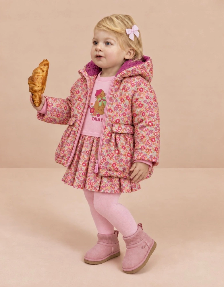 Girls Pink Floral Jersey Dress