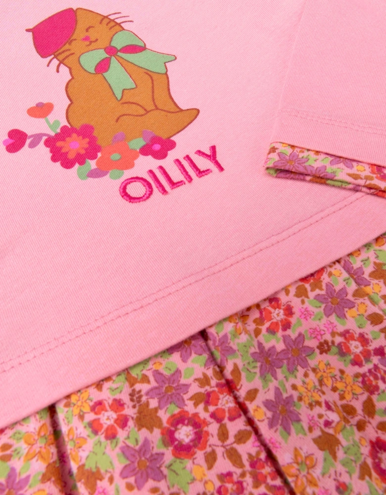 Girls Pink Floral Jersey Dress