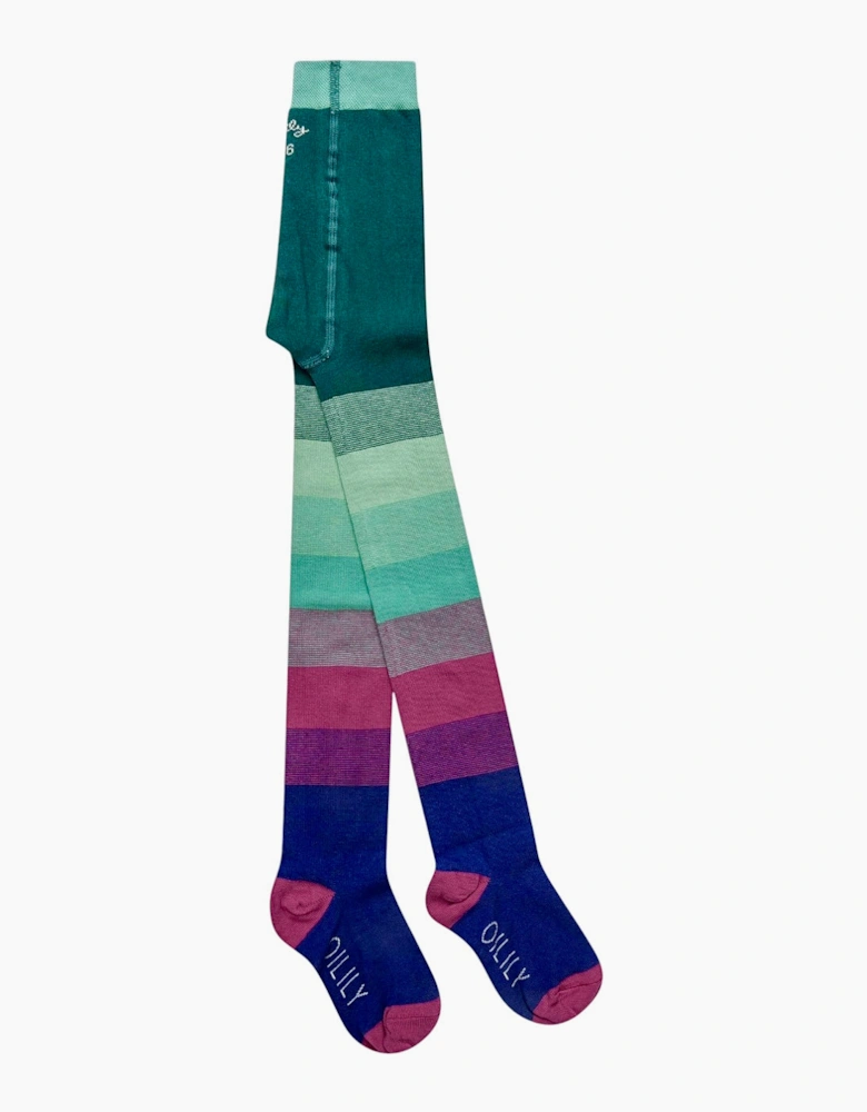 Girls Green Purple Stripe Tights