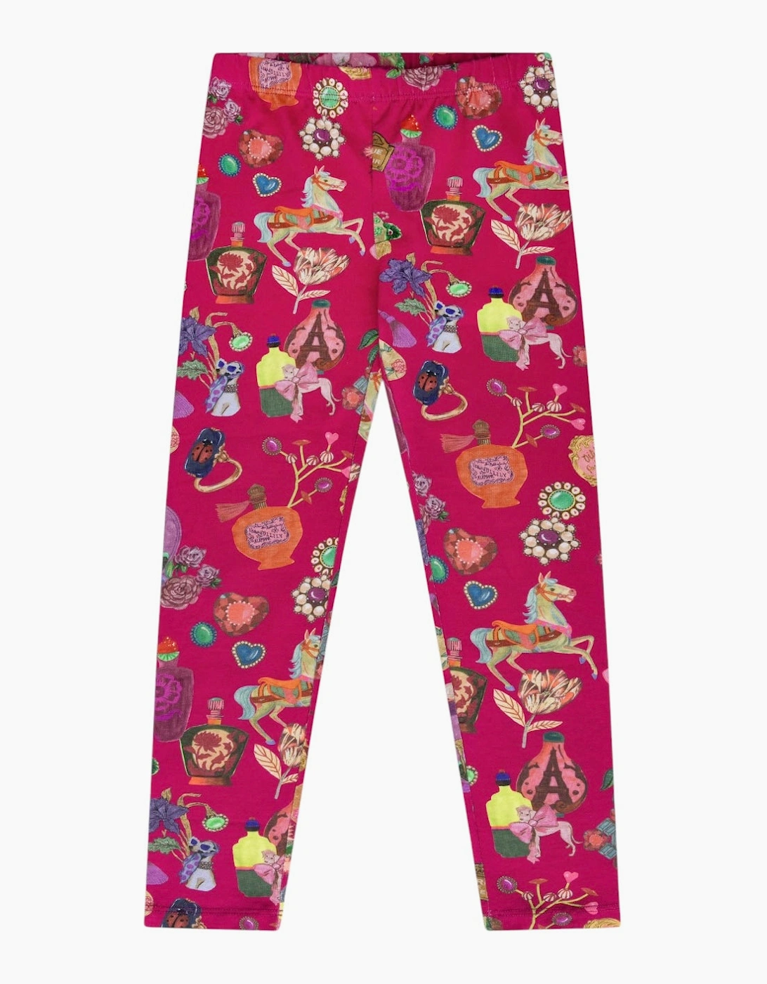 Girls Fuchsia Pink Printed Cotton Leggings