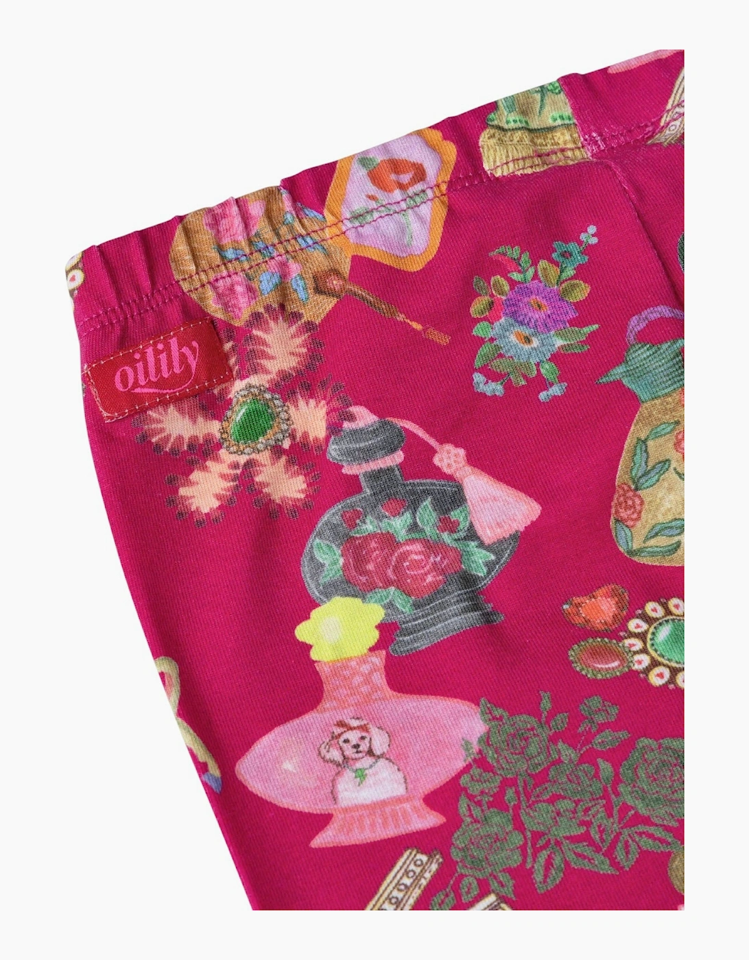 Girls Fuchsia Pink Printed Cotton Leggings