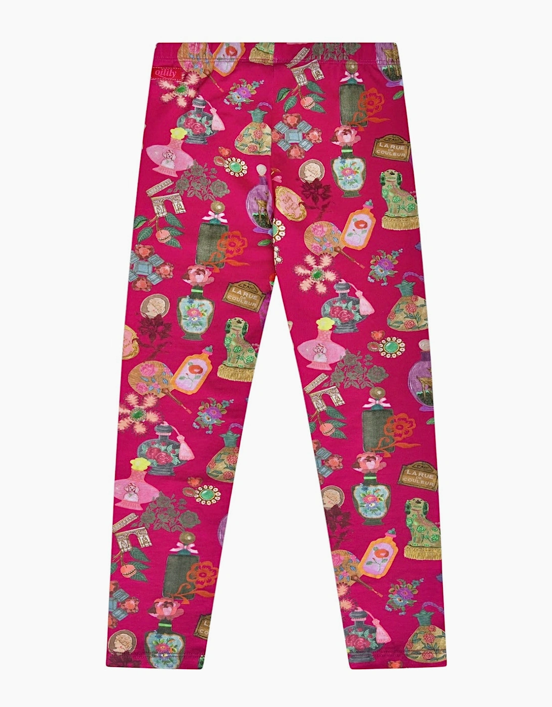 Girls Fuchsia Pink Printed Cotton Leggings