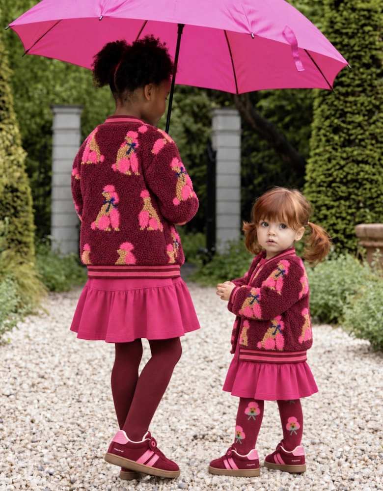 Girls Burgundy Pink Boucle Bomber Jacket